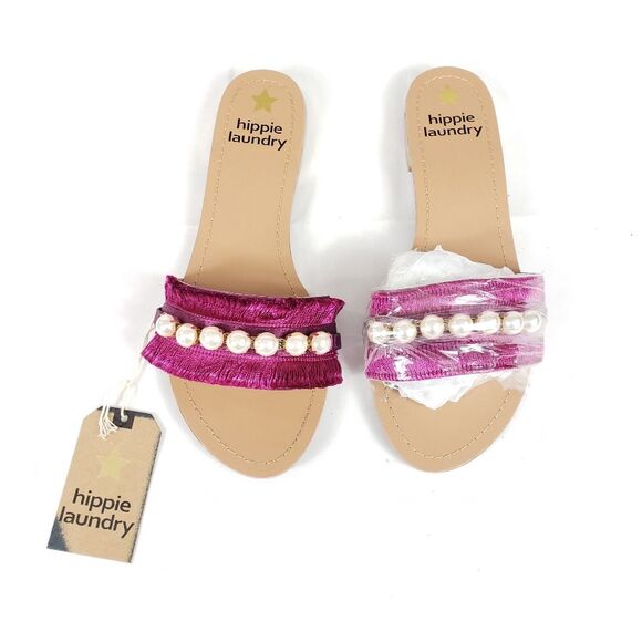 Hippie Laundry Kora Slip On Pink Sandal Shoes Faux Pearls 6.5 Resort Wear Preppy - Picture 2 of 5